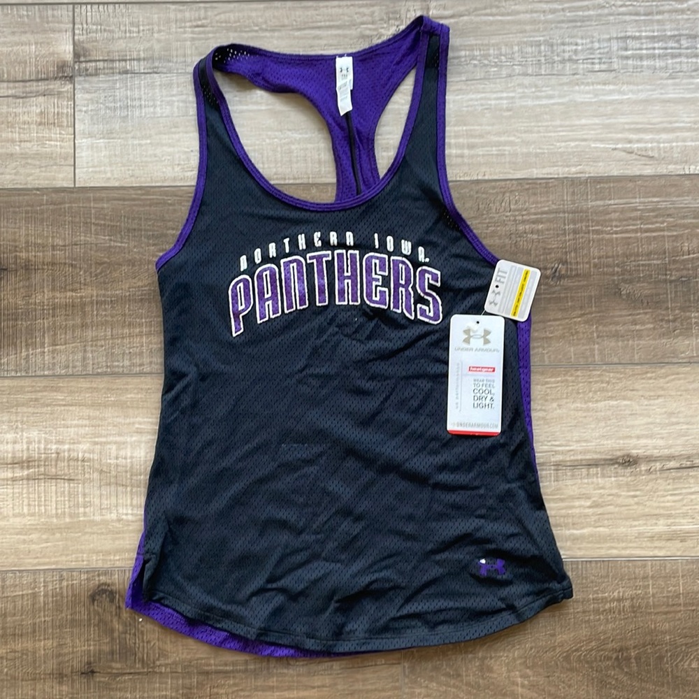 NWT Under Armour University of Northern Iowa Mesh Black and Purple Tank Top